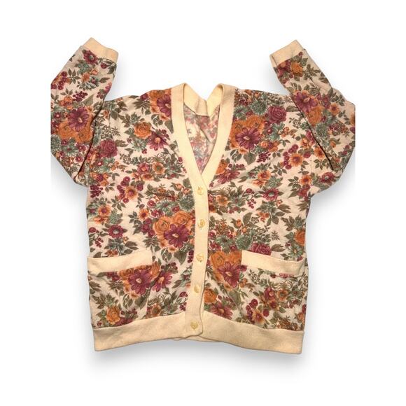 Title Unknown Sweaters - Vintage Italian Angora Wool Floral Cardigan Size Medium/Large